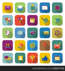 Post color icons with long shadow, stock vector