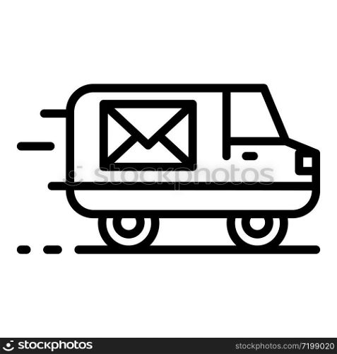 Post delivery truck icon. Outline post delivery truck vector icon for web design isolated on white background. Post delivery truck icon, outline style