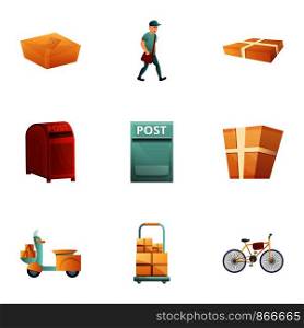 Post icon set. Cartoon set of 9 post vector icons for web design isolated on white background. Post icon set, cartoon style