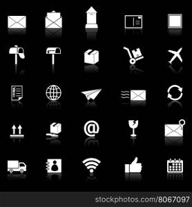 Post icons with reflect on black background, stock vector