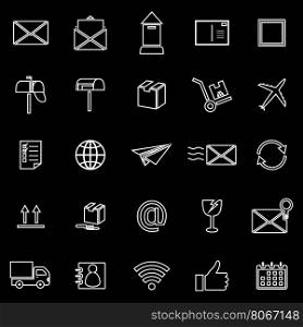 Post line icons on black background, stock vector