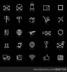Post line icons with reflect on black background, stock vector