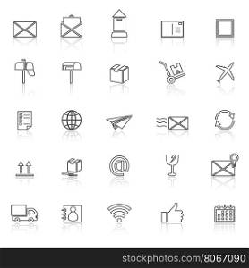 Post line icons with reflect on white background, stock vector