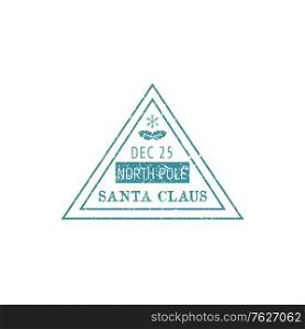 Post mark, isolated north pole sign, Santa Claus mail. Vector triangular stamp with leaves and snowflake. Santa Claus mail, isolated post mark