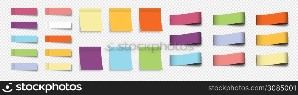 Post note stickers. Sticky notes. Stickers with sheets and labels, isolated. Collection realistic Labels, Stickers, Ribbons, Banners and Tags. Vector illustration