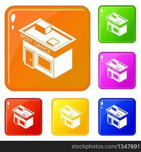 Post office icons set collection vector 6 color isolated on white background. Post office icons set vector color