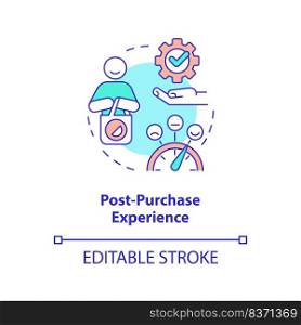 Post-purchase experience concept icon. All-round sensory communication abstract idea thin line illustration. Satisfaction. Isolated outline drawing. Editable stroke. Arial, Myriad Pro-Bold fonts used. Post-purchase experience concept icon