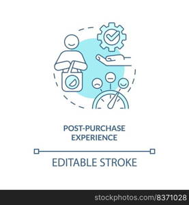 Post-purchase experience turquoise concept icon. All-round sensory communication abstract idea thin line illustration. Isolated outline drawing. Editable stroke. Arial, Myriad Pro-Bold fonts used. Post-purchase experience turquoise concept icon