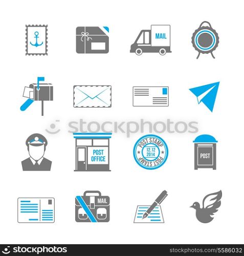 Post service icon set of shipping delivery packaging isolated vector illustration