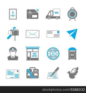 Post service icon set of shipping delivery packaging isolated vector illustration