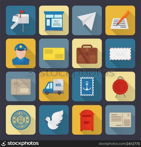 Post service icon set of st&box truck letter isolated vector illustration