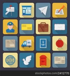 Post service icon set of st&box truck letter isolated vector illustration