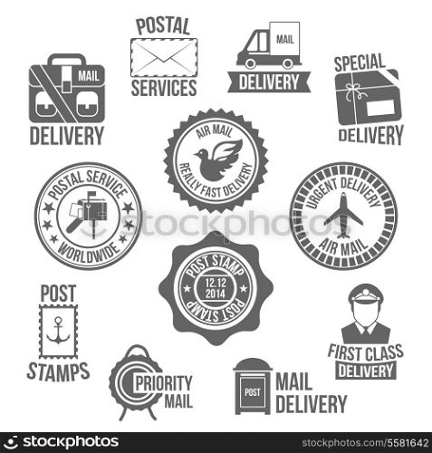 Post service special delivery worldwide mail label set isolated vector illustration