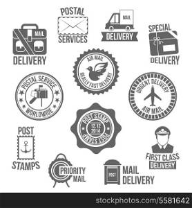 Post service special delivery worldwide mail label set isolated vector illustration
