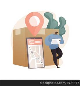 Post service tracking abstract concept vector illustration. Parcel monitor, track and trace your shipment, package tracking number, express delivery, online shopping, mail box abstract metaphor.. Post service tracking abstract concept vector illustration.