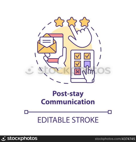 Post stay communication concept icon. Contact customer. Touchless system abstract idea thin line illustration. Isolated outline drawing. Editable stroke. Roboto-Medium, Myriad Pro-Bold fonts used. Post stay communication concept icon