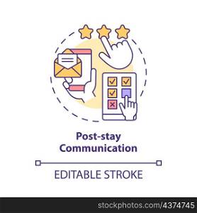 Post stay communication concept icon. Contact customer. Touchless system abstract idea thin line illustration. Isolated outline drawing. Editable stroke. Roboto-Medium, Myriad Pro-Bold fonts used. Post stay communication concept icon