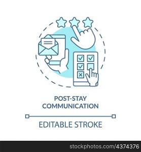 Post stay communication turquoise concept icon. Contact customer. System abstract idea thin line illustration. Isolated outline drawing. Editable stroke. Roboto-Medium, Myriad Pro-Bold fonts used. Post stay communication turquoise concept icon