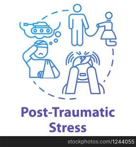Post traumatic stress concept icon. PTSD. Horrifying memories. Mental illness. Psychology, psychiatry idea thin line illustration. Vector isolated outline RGB color drawing