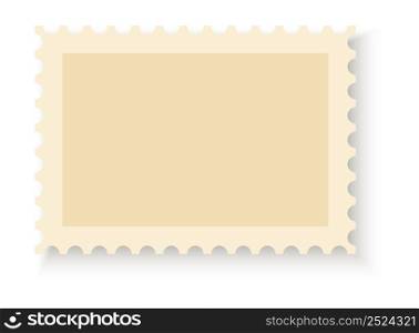 Postage stamp. Blank postal frame with perforation holes, beige empty sticker with realistic shadows for letters and postcards, vintage decorative element, delivery label vector isolated illustration. Postage stamp. Blank postal frame with perforation holes, beige empty sticker with realistic shadows for letters and postcards, vintage decorative element, delivery label vector illustration