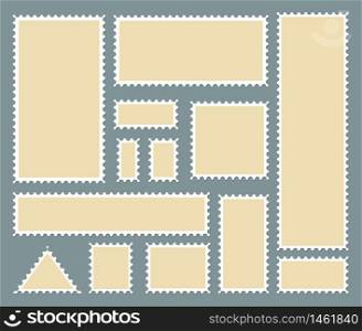 Postage stamp blank with perforated border. Paper postcard of square shape. Template mail postage for post delivery envelope, paper mark. Mockup post stamp. vector illustration eps10