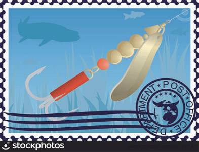Postage stamp. Fishing tackle