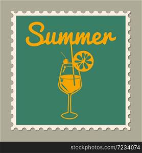 Postage stamp summer vacation Cocktail Glass. Retro vintage. Postage stamp summer vacation Cocktail Glass. Retro vintage design vector illustration isolated