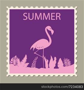 Postage stamp summer vacation Flamingo. Retro vintage design. Postage stamp summer vacation Flamingo. Retro vintage design vector illustration isolated