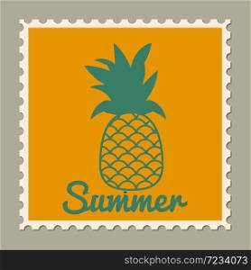 Postage stamp summer vacation pineapple. Retro vintage design. Postage stamp summer vacation Pineapple. Retro vintage design vector illustration isolated