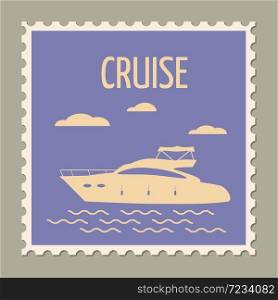 Postage stamp summer vacation Speed yacht. Retro vintage. Postage stamp summer vacation Speed yacht. Retro vintage design vector illustration isolated
