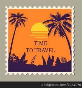 Postage stamp summer vacation Time To Travel. Retro vintage. Postage stamp summer vacation Time To Travel. Retro vintage design vector illustration isolated