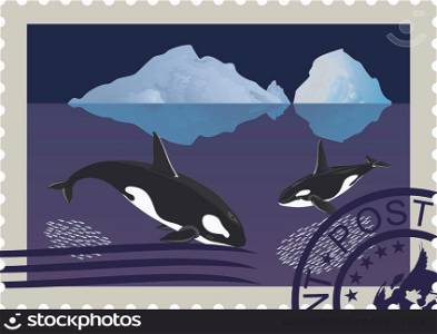 Postage stamp with killer whales