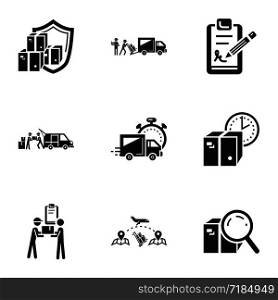 Postal delivery icon set. Simple set of 9 postal delivery vector icons for web design isolated on white background. Postal delivery icon set, simple style