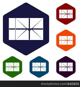 Postal parcel icons set hexagon isolated vector illustration. Postal parcel icons set hexagon