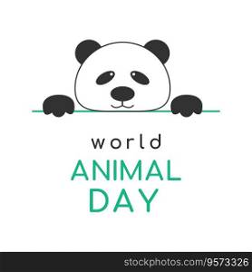 Postcard for World Animal Day with funny panda. Logo, icon. Isolated, white background.