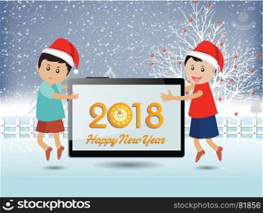Postcard Happy New Year 2018 and merry christmas