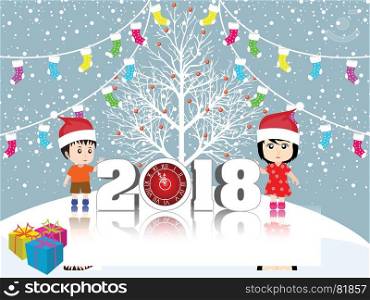 Postcard Happy New Year 2018 and merry christmas
