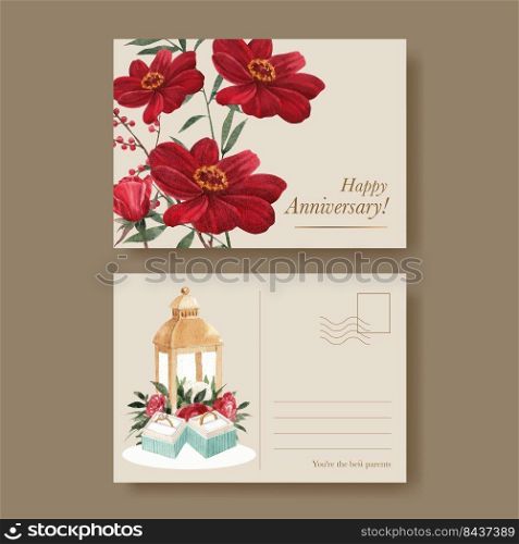 Postcard tempalte with red navy wedding concept,watercolor style 