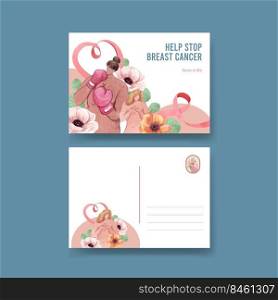 Postcard template with breast cancer awareness month concept,watercolor style 