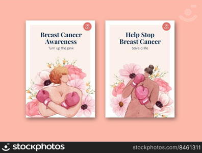 Postcard template with breast cancer awareness month concept,watercolor style 