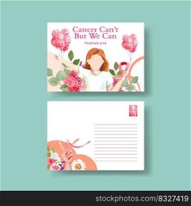 Postcard template with breast cancer concept,watercolor style 