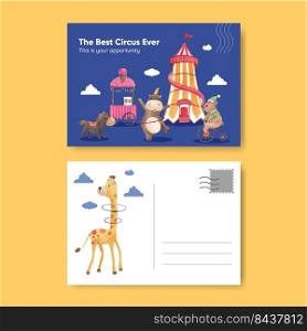 Postcard template with circus funfair concept,watercolor style 