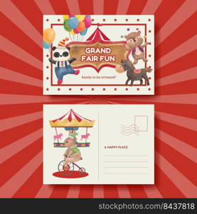 Postcard template with circus funfair concept,watercolor style
