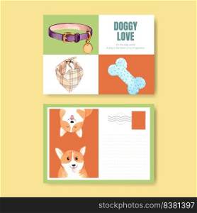 Postcard template with corgi dog concept,watercolor style


