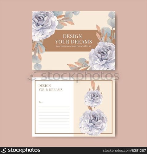Postcard template with floral feather boho concept,watercolor style 