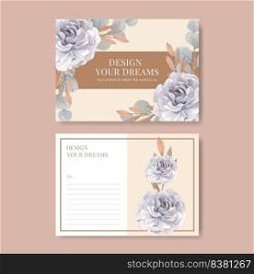 Postcard template with floral feather boho concept,watercolor style 