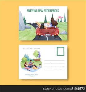 Postcard template with friendship memories concept,watercolor style 