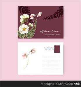 Postcard template with gorgeous flower moody concept,watercolor style