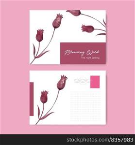 Postcard template with gorgeous flower moody concept,watercolor style 
