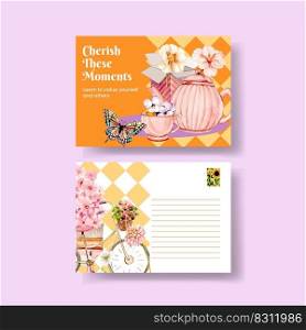 Postcard template with happiness happen day concept,watercolor style 
